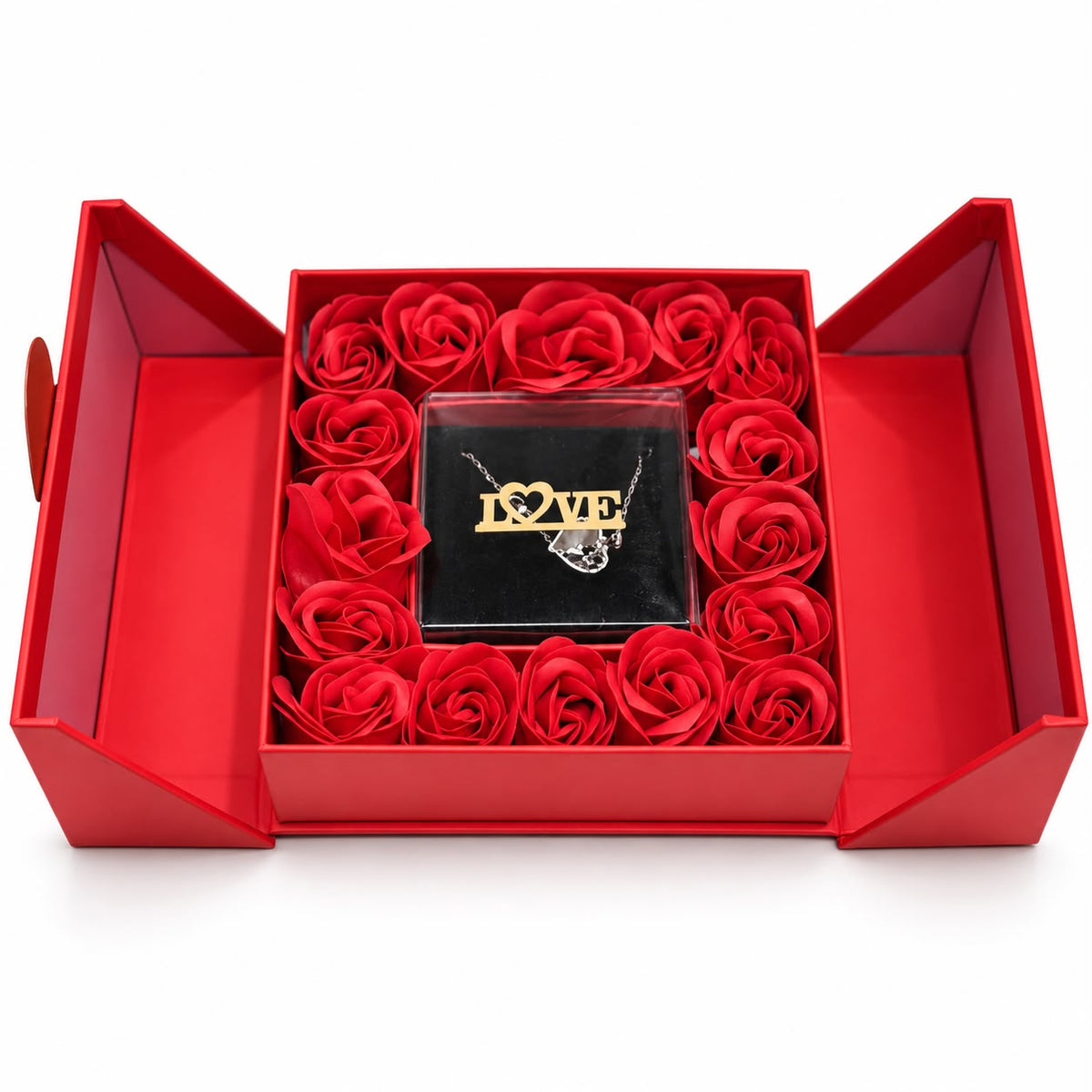 Red rose gift box with LOVE necklace