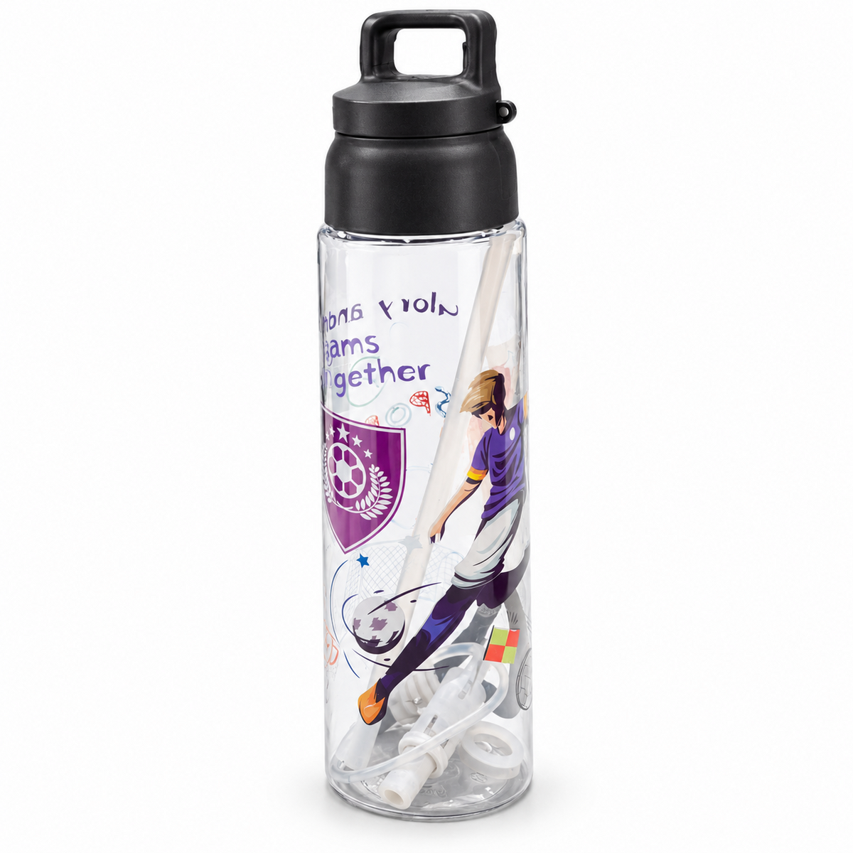 Soccer sports bottle black cap