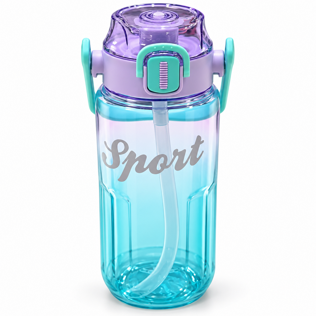 Aqua purple sport flip straw water bottle