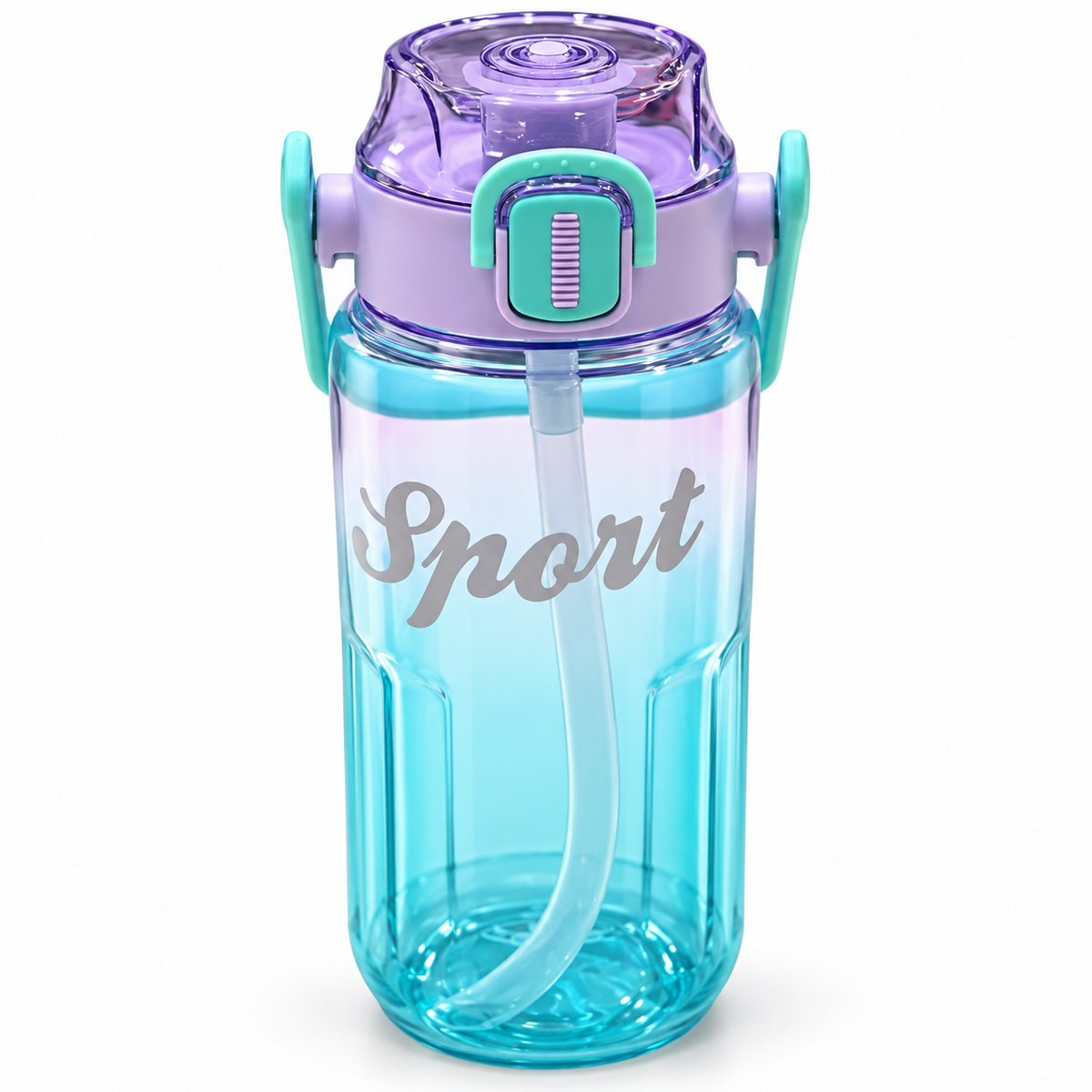 Aqua purple sport flip straw water bottle