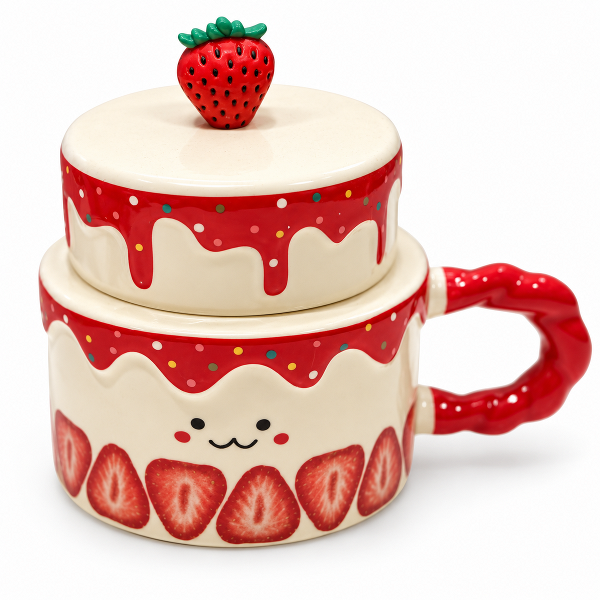 Strawberry cake ceramic mug with lid
