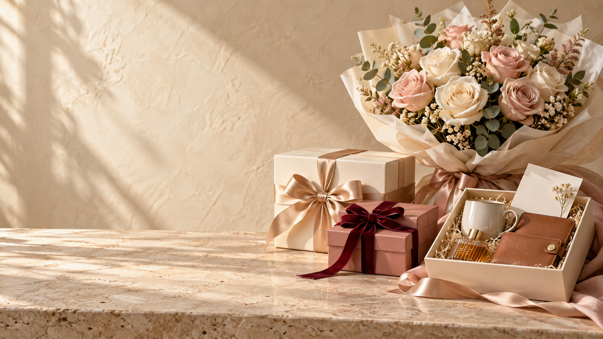 Gift boxes and flowers