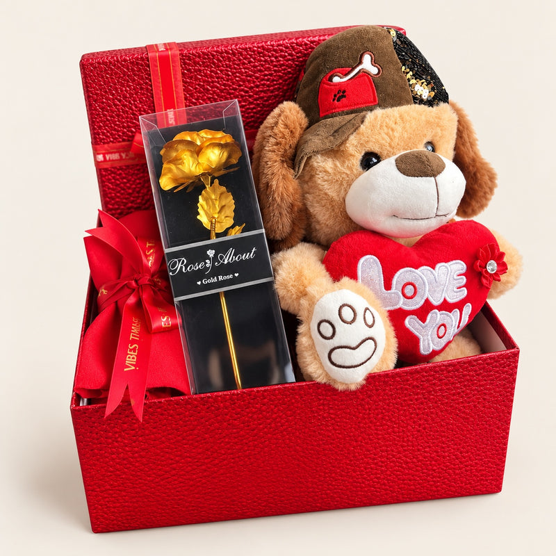 Golden Rose Teddy Love Gift Box