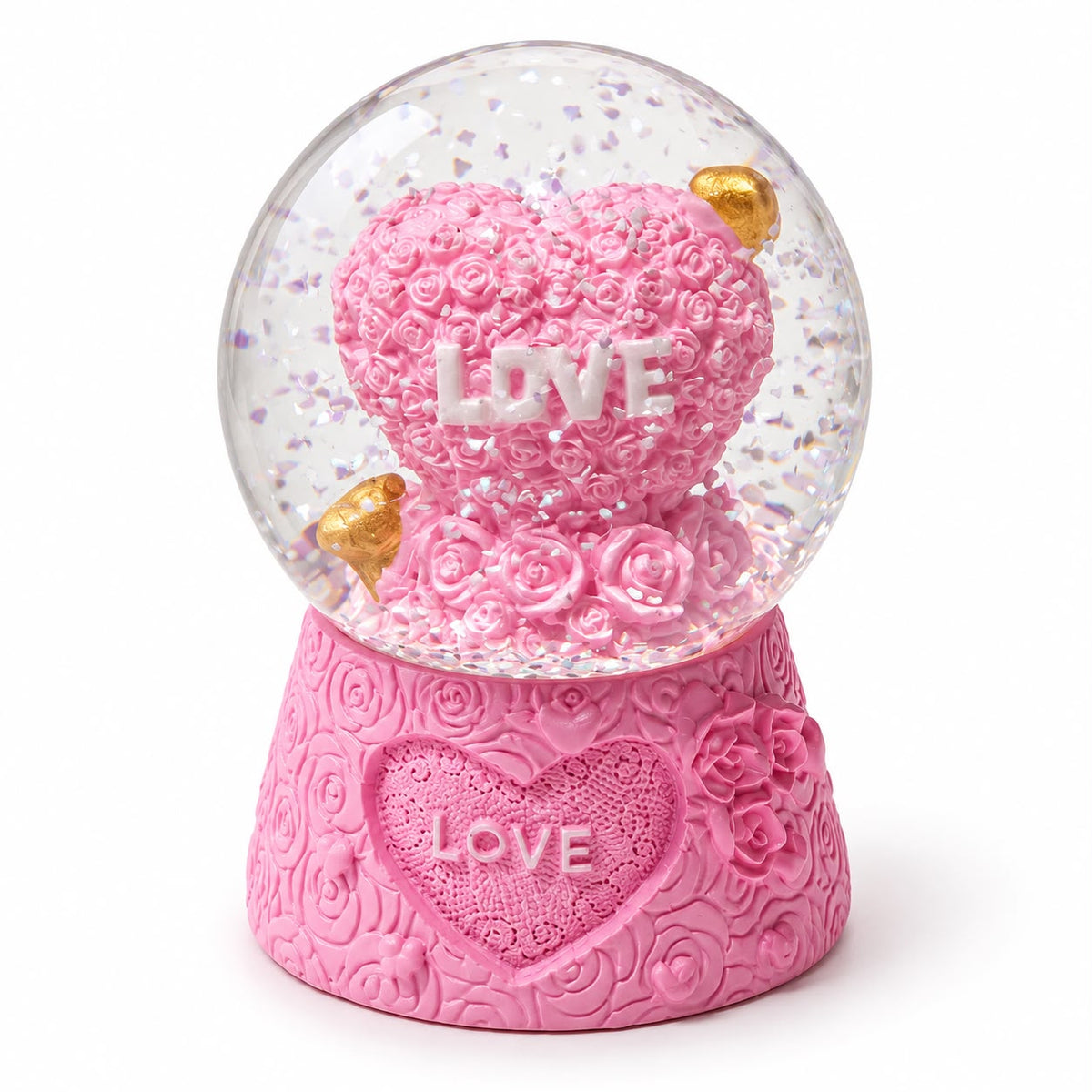 Pink Love Heart Snow Globe