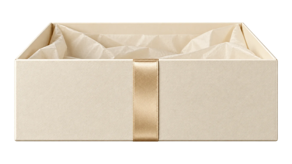 Ivory gift box with a champagne ribbon