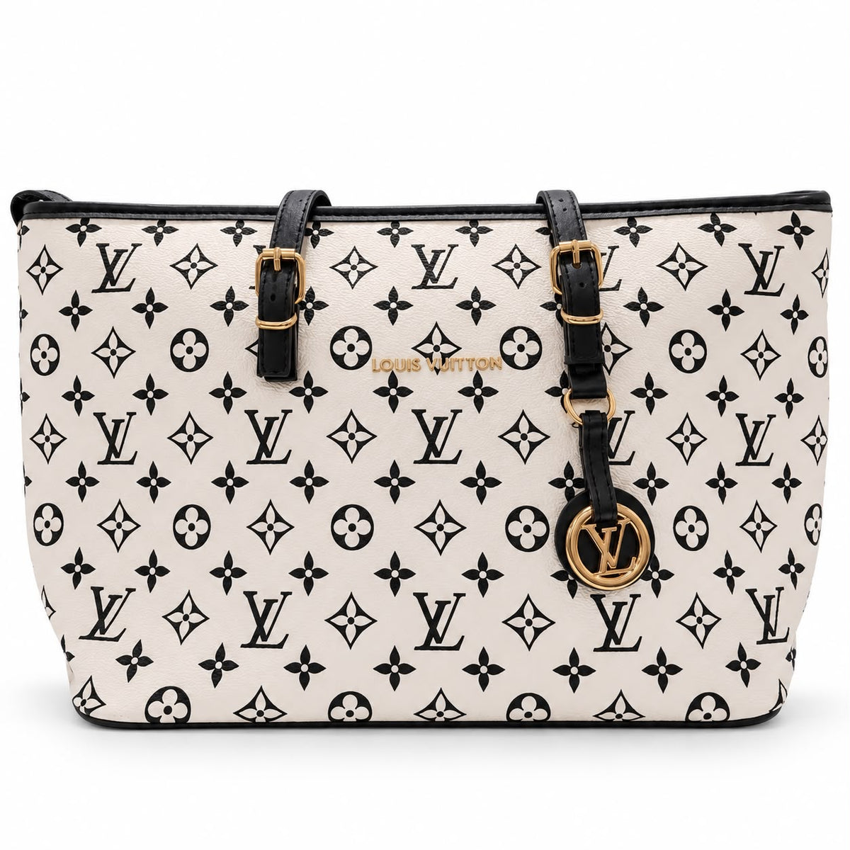 White & Black Monogram Tote Bag