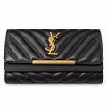 YSL Black Quilted Long Wallet