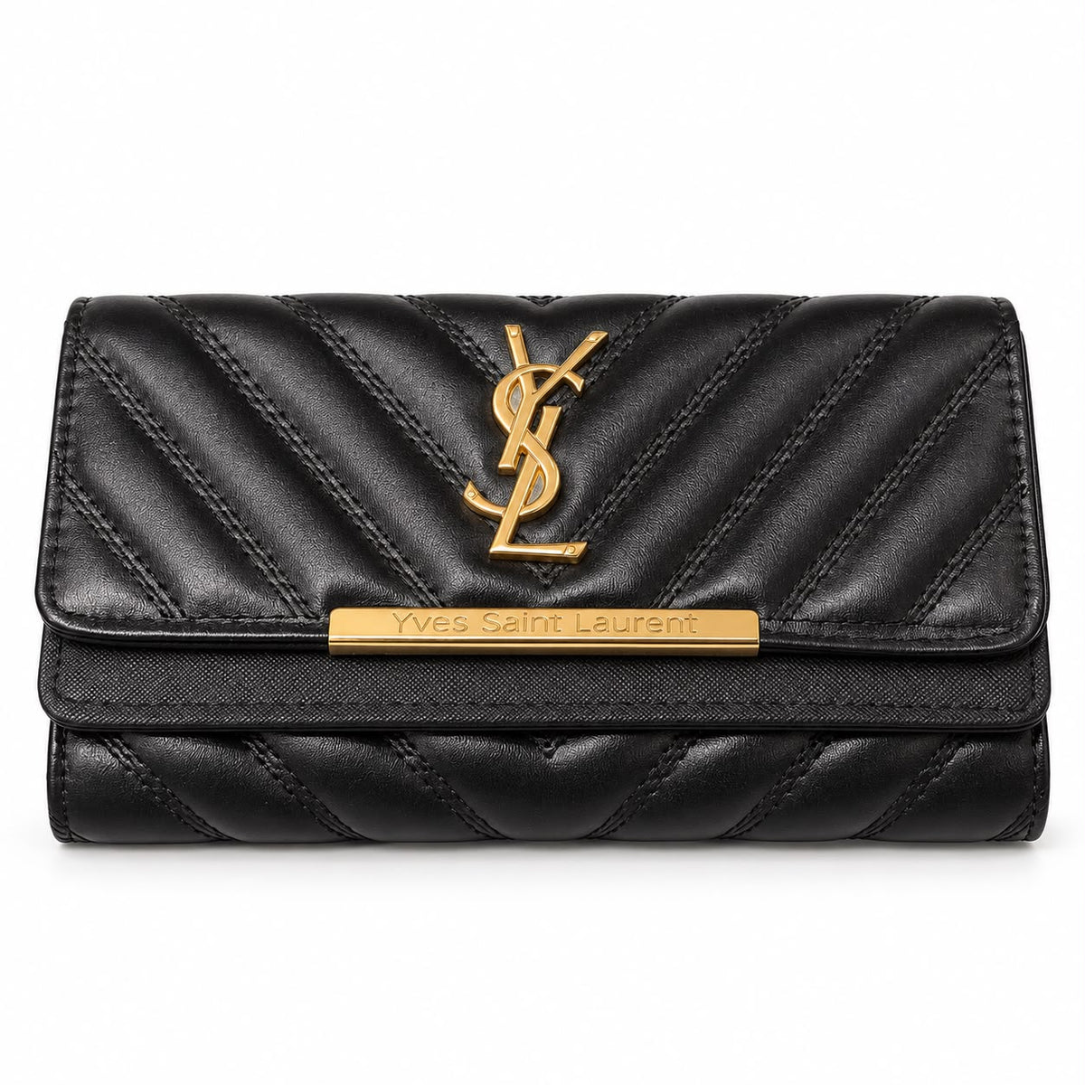YSL Black Quilted Long Wallet