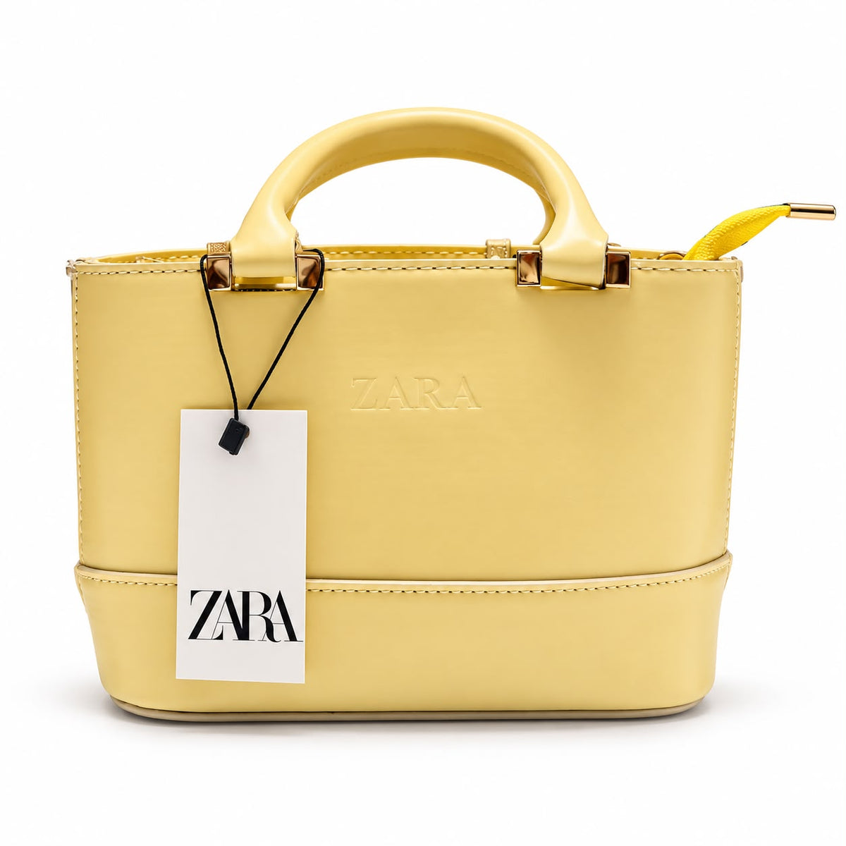 Zara Yellow Structured Handbag